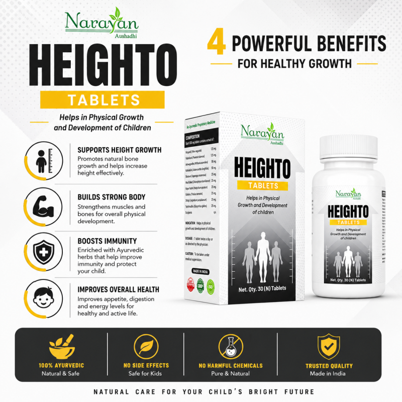 Heighto Tablet – 30 Tablets | Supports Healthy Growth Bone Strength and Physical Development.