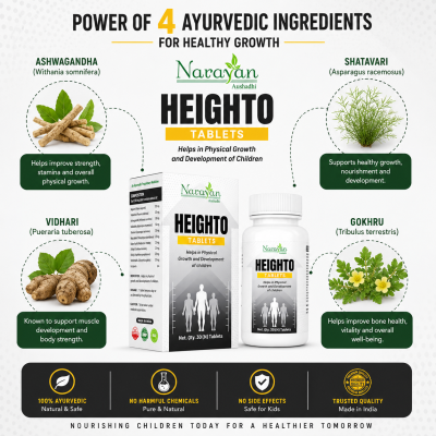 Heighto Tablet – 30 Tablets | Supports Healthy Growth Bone Strength and Physical Development.