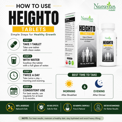 Heighto Tablet – 30 Tablets | Supports Healthy Growth Bone Strength and Physical Development.