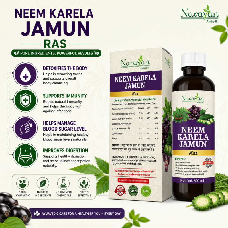 Neem Karela Jamun Ras – 500 ml | Supports Digestion Purification and Overall Metabolic