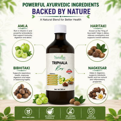 Triphala Ras Supports Digestive Health and Promotes Regular Bowel Function.