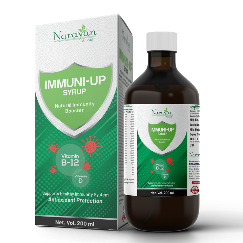 IMMUNI-UP Syrup: Ayurvedic Natural Immunity Booster with Vitamin D & B12 - Holistic Immune Support & Antioxidant Protection